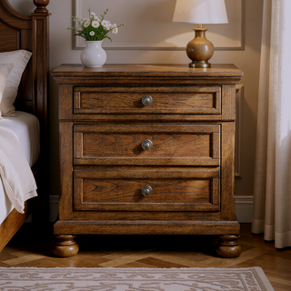 Sunvega Antique Brown Finish Nightstand with Hidden Drawer and Bun Feet