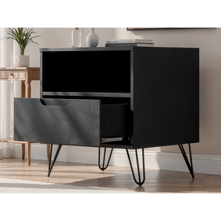 Sunvega Mid-Century Modern Pink Nightstand with Drawer and Open Shelf