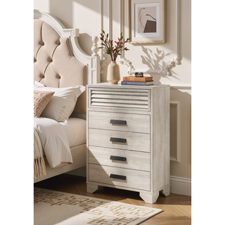 Sunvega Contemporary Louvered Design Nightstand with Two Drawers and Finger Pull Hardware