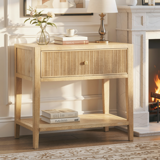 Sunvega Fleur Natural 1-Drawer Nightstand with Spacious Storage and Gold Pull