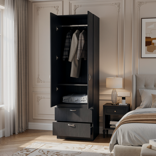 Sunvega Black Marlton Armoire with Spacious Storage Cabinet and Drawers
