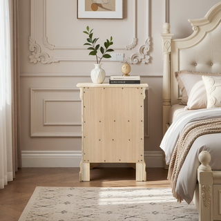 Sunvega Beige Nightstand With Three Drawers For Bedroom Storage