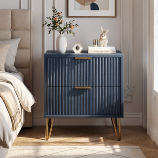 Sunvega Modern Glam Nightstand with Gold Metal Handles and Splayed Legs for Bedroom