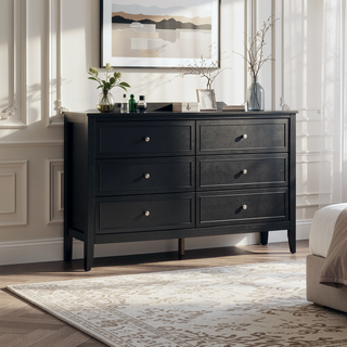 Sunvega Fully Assembled 6 Drawer Dresser with French Dovetail Wood Veneer Finish