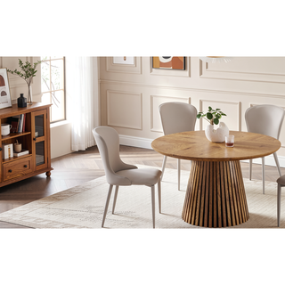 Sunvega Modern Oval Wooden Dining Table with Slatted Legs for Living Room