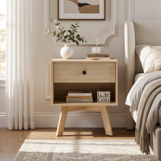 Sunvega Mid-Century Modern Minimalist Nightstand with Drawer and Cubby for Bedroom