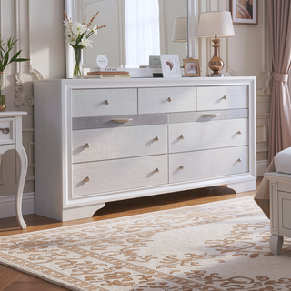 Sunvega Contemporary White Dresser with 7 Drawers and 2 Jewelry Drawers