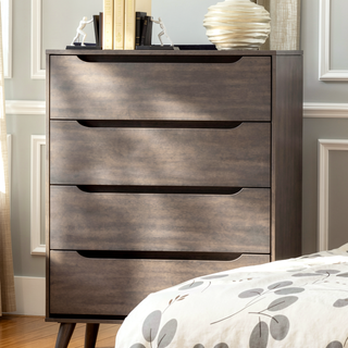 Sunvega Mid-Century Modern Black Chest with 4 Recessed Handle Drawers and Tapered Legs
