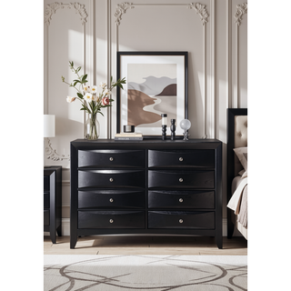 Sunvega Ireland Black Finish Dresser with Eight Spacious Drawers and Nickel Pull Knobs
