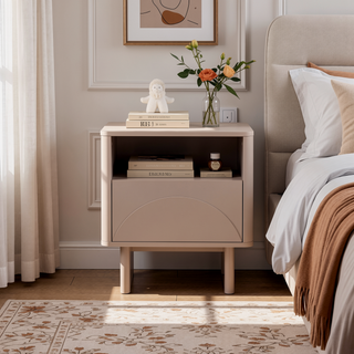Sunvega Modern Mocha Nightstand with Drawer and Shelf for Bedroom Use