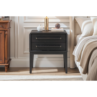 Sunvega Peppercorn Elm Veneer Nightstand with Two Smooth Drawers for Bedroom