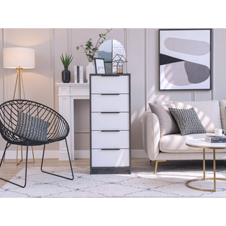 Sunvega White Pine Modern Vertical Five Drawer Dresser for Narrow Spaces