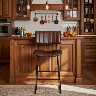 Sunvega Mid-Century Modern Bar Stool with Channel Back and Shaped Seat