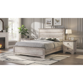 Sunvega Cottage Style Distressed Two Drawer Nightstand with Driftwood Finish