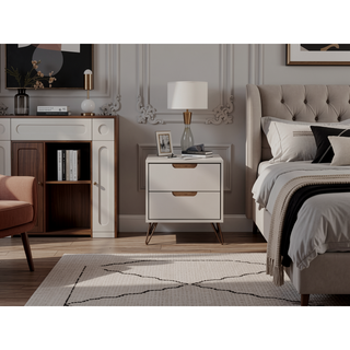 Sunvega Mid-Century Modern Nightstand with Spacious Drawers and Metal Legs