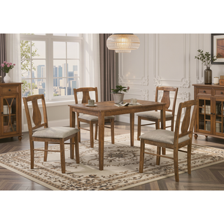 Sunvega Weathered Oak Finish 5PC Pack Dining Set with Padded Seat Cushions
