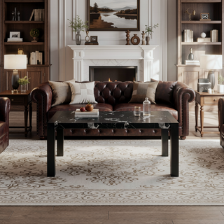 Sunvega Faux Marble Top Dining Table with Large Block Legs Sits 6
