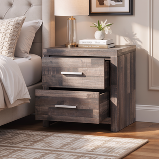 Sunvega Dark Oak 2-Drawer Nightstand with Wooden Frame and Sled Base