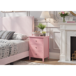 Sunvega Transitional Oak Nightstand With Three Drawers For Bedroom