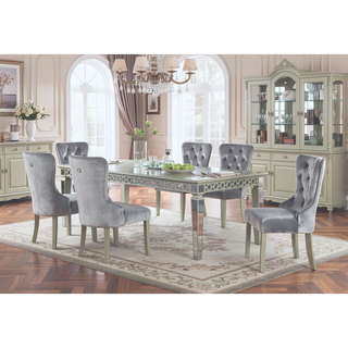 Sunvega Silver Contemporary Dining Table with Mirror Accent Design and Expandable Leaf