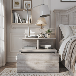 Sunvega Blue Floating Nightstand With Drawer And Shelves For Storage And Decor