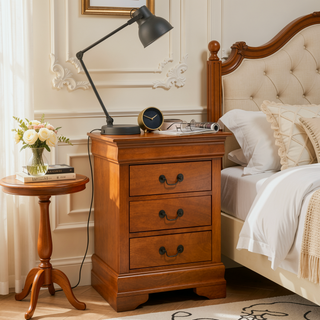 Sunvega Durable Solid Oak Nightstand with Three Spacious Drawers for Essentials