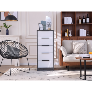 Sunvega White Pine Modern 5 Drawer Vertical Dresser for Narrow Spaces