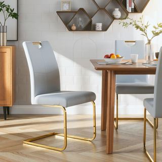 Sunvega Modern Faux Leather Upholstered Dining Chairs with Gold Metal Legs Set of 4
