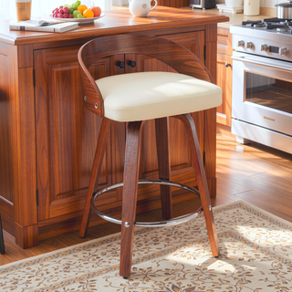 Sunvega Mid-Century Modern Swivel Bar Stools with Soft Cushion Seat and Walnut Finish