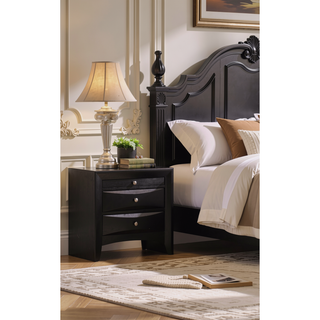 Sunvega Black Finish Nightstand with Two Spacious Drawers and Sleek Nickel Knob