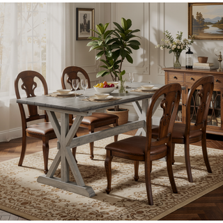 Sunvega Solid Rubberwood Counter Height Dining Table with Distressed Gray Finish