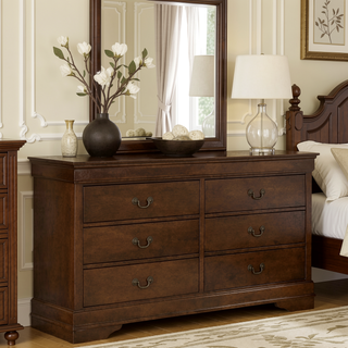 Sunvega Brown Wooden Dresser with Six Drawers and Metal Hardware