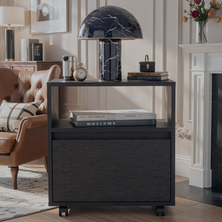Sunvega White Nightstand with One Open Shelf and Spacious Drawer on Casters