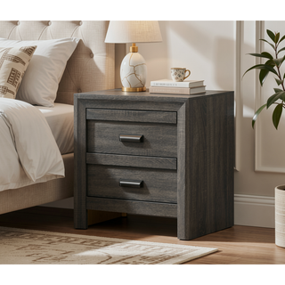 Sunvega Contemporary Gray Rustic Finish Wooden Nightstand with Two Storage Drawers