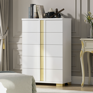 Sunvega Contemporary White Gold Chest with Bracketed Metal Legs and Dust Proof Cases