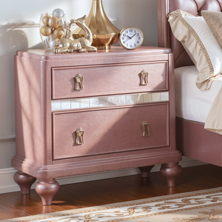 Sunvega Glam Silver Finish Nightstand with Mirror Panels and Crystal Knobs