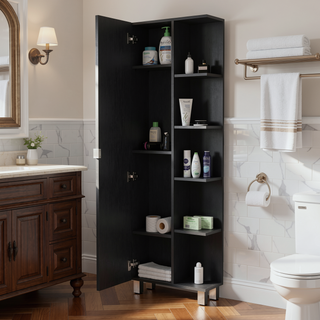Sunvega 62 Inch High Bathroom Cabinet with Mirror and Five Shelves