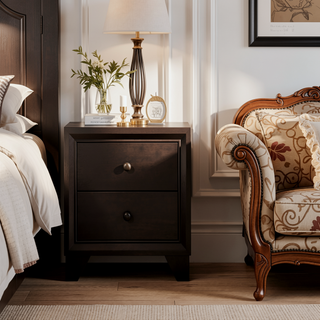 Sunvega Espresso Finish Two-Drawer Nightstand with Wooden Legs for Bedroom