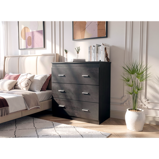 Sunvega Modern Three Drawer Dresser with Metal Handles and Superior Top