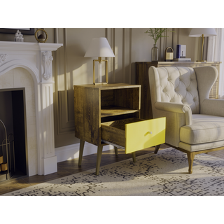 Sunvega Modern Nightstand with Drawer and Cubby for Bedroom or Living Room