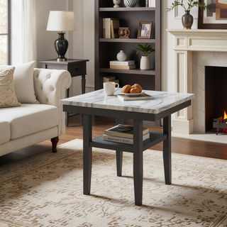 Sunvega Gray Faux Marble Top Dining Table with Storage Shelf and Tapered Legs
