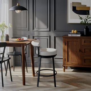 Sunvega Swivel Bar or Counter Stool with White Faux Leather Upholstery in Cloud Finish