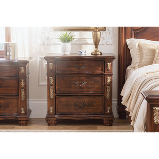 Sunvega Cherry Nightstand with Three Easy Glide Drawers and Velvet Lining