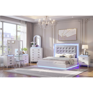 Sunvega Glamorous and Luxurious Alluring Milky White Nightstand with Builtin LED