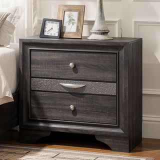 Sunvega Contemporary Gray Nightstand with Silver Accents and Hidden Jewelry Drawer