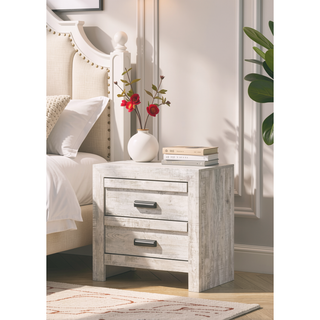 Sunvega Contemporary Beige Rustic Finish Wooden Nightstand with Two Storage Drawers