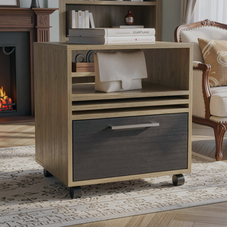 Sunvega Modern Engineered Wood Nightstand with Drawer and Wheels for Bedroom
