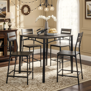 Sunvega Industrial Style Antique Brown 5pc Counter Height Dining Set Table And 4 Chairs