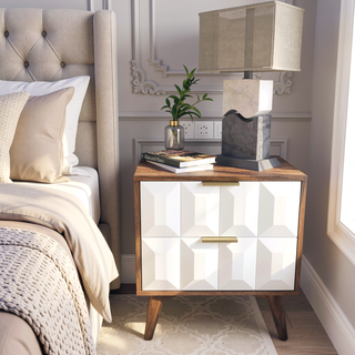 Sunvega Burnished Walnut Acacia Wood Nightstand with Two Dovetail Drawers