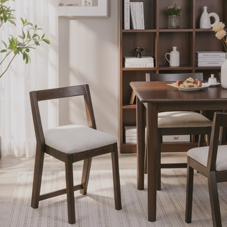Sunvega Dark Brown Rubberwood Barstool with Beige Upholstery and Thick Cushioned Seat Set of 2